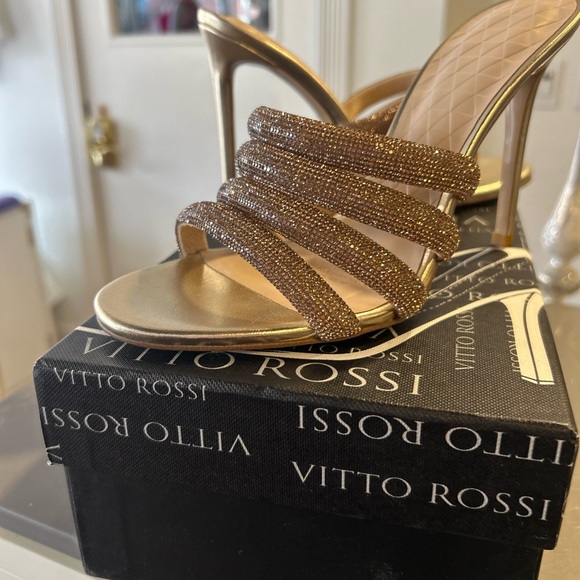 Gold Crystal-Strap Stiletto Mules - Picture 7 of 11